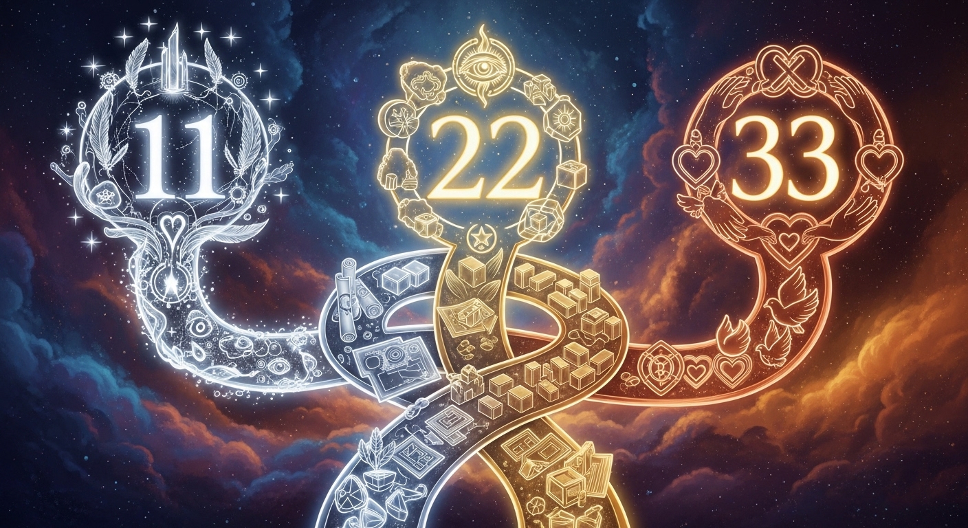 Master Life Paths 11, 22, & 33 : Your Guide to Numerology's Power Numbers labs.google Have you ever felt different, like you're here for a bigger purpose? Do you see the numbers 11, 22, or 33 pop up everywhere on clocks, receipts, or license plates? In numerology, these aren't just numbers. They are Master Numbers, and if one is your Life Path, you have a special, powerful mission. This guide will explain Master Life Paths 11, 22, and 33 in simple, easy-to-understand language. We’ll cover what they mean, their challenges, their gifts, and how you can live up to your highest potential. What Are Master Numbers? In numerology, we reduce most numbers to a single digit (1-9). But Master Numbers 11, 22, and 33 are never reduced. They are considered high-voltage versions of the single digits 2, 4, and 6. Think of it like this: A regular flashlight is useful (a single-digit number). A powerful lighthouse beacon can guide ships (a Master Number). Master Numbers carry a greater potential for achievement, but also greater challenges. They are called "master" because they require you to "master" yourself to fulfill their higher purpose. How to Find Your Life Path Number Your Life Path Number is the most important number in your numerology chart. It's based on your full birth date. It reveals your life's purpose, core lessons, and natural talents. Simple Calculation Example: Let’s say your birthday is November 22, 1985. Write the date numerically: 11/22/1985. Reduce each part separately: Month: November is the 11th month. 11 is a Master Number, so we do not reduce it. Day: 22 is a Master Number, so we do not reduce it. Year: 1985 = 1+9+8+5 = 23. Then, 2+3 = 5. Now add the three results: 11 + 22 + 5 = 38. Reduce this sum: 3 + 8 = 11. 11 is a Master Number, so we do not reduce it further. This person has a Master Life Path 11. Note: If you get 11, 22, or 33 at any step in the process, you have a Master Life Path. Deep Dive into Each Master Life Path The Master Life Path 11: The Intuitive Illuminator Core Vibration: 2 (Vision + Intuition) Life Path 11 is the most intuitive of all numbers. You are a spiritual messenger, a bridge between the earthly and the divine. Your Strengths & Purpose: Natural Inspirer: You light people up with ideas and hope without even trying. Highly Intuitive: You have strong gut feelings, prophetic dreams, and just "know" things. Creative & Idealistic: You see a beautiful future and want to create it through art, healing, or innovation. Your mission is to bring enlightenment, healing, and inspiration to others. You are here to be a guiding light. Your Challenges: Nervous Energy: You feel everything deeply, which can lead to anxiety, overwhelm, and sensitivity to crowds or stress. Self-Doubt: Your high ideals can make you doubt your ability to achieve them ("What if I'm not good enough?"). Escapism: This nervous energy might tempt you to escape through unhealthy habits. How to Step Into Your Power: Trust Your Gut: Your intuition is your superpower. Practice listening to it daily. Ground Yourself: Spend time in nature, practice deep breathing, or try meditation to calm your sensitive nervous system. Share Your Vision: Don't hide your ideas. Speak, write, or create art about what you see. You inspire others simply by being you. The Master Life Path 22: The Master Builder Core Vibration: 4 (Vision + Practical Action) Life Path 22 is the most powerful number in numerology. You are a practical dreamer. Where the 11 sees the vision, the 22 has the blueprints and the crew to build it in the real world. Your Strengths & Purpose: Architect of Change: You can take a grand, spiritual idea and turn it into a lasting institution a business, a school, a community project. Unmatched Practicality: You have a genius for organization, logistics, and getting things done on a large scale. Influential Leader: People naturally trust you to execute big projects. You are a leader in global or community transformation. Your mission is to turn dreams into reality for the benefit of humanity. Your Challenges: Fear of Failure: The scale of your potential can be paralyzing. You might avoid starting because the goal seems too big. Workaholism: You can become obsessed with the "building" process, neglecting your personal life and health. Extreme Frustration: When others don't meet your high practical standards, you can become impatient or controlling. How to Step Into Your Power: Start Small, Think Big: Break your colossal dream down into a single, actionable first step. Then take it. Delegate Wisely: You can't build an empire alone. Learn to trust and guide a team. Balance is Key: Schedule time for rest and relationships as diligently as you schedule work. A strong foundation (you) is needed to build anything else. The Master Life Path 33: The Master Teacher Core Vibration: 6 (Compassion + Service) Life Path 33 is the rarest and most nurturing. You are the selfless guide. The 33 combines the intuition of the 11 and the practicality of the 22, but directs all that energy toward heartfelt service, healing, and education. Your Strengths & Purpose: Universal Compassion: You feel a deep, unconditional love for people and a desire to alleviate suffering on a broad scale. Nurturing & Healing: You are the ultimate parent, teacher, counselor, or healer. Your presence comforts and uplifts. Artistic Expression for Healing: Your creativity is often channeled into arts that heal and unify (music, writing, dance). Your mission is to uplift humanity through compassion, teaching, and creative healing. Your Challenges: Martyrdom & Burnout: You may sacrifice your own needs to care for others until you are exhausted and resentful. Bearing the World's Weight: You can feel responsible for everyone's happiness, which is an impossible burden. Suppressing Your Own Needs: You might ignore your own dreams, believing service must always come first. How to Step Into Your Power: Practice Self-Love First: You can't pour from an empty cup. Your first act of service must be to your own well-being. Set Loving Boundaries: Learn to say "no" with love. It’s not selfish; it’s necessary for your mission. Teach by Example: The most powerful lesson you offer is living a joyful, balanced, and compassionate life yourself. Common Questions About Master Numbers (FAQs) Q: Is having a Master Life Path better than a single-digit Life Path? A: No, it's not "better," it's different. Every Life Path has its own purpose and gifts. Master Numbers come with higher potential but also more intense challenges. It's like being given a more powerful engine it can do more, but it requires more skill to drive. Q: I have a Master Life Path. Why does my life feel so hard? A: This is very common. Master Numbers often face significant tests and obstacles early in life. These challenges are designed to strengthen you and force you to "master" your fears and weaknesses. Your 30s, 40s, and beyond are often when you start to truly harness this power. Q: Can I have more than one Master Number in my chart? A: Absolutely! You might be a Life Path 11 with a Destiny Number 22, or have 33s in other core numbers like your Expression Number. This amplifies the themes of service, vision, and building in your life. Q: What if I’ve been living as my reduced number (e.g., a 11/2 as just a 2)? A: Many people with Master Numbers do this, especially early in life. It feels safer. Recognizing you are an 11, 22, or 33 is the first step to "stepping up." It’s an invitation to embrace your full potential, even if it feels daunting. Q: Are 44, 55, etc., also Master Numbers? A: In traditional Pythagorean numerology (the most common system in the West), only 11, 22, and 33 are considered Master Numbers. Some modern schools recognize others, but 11, 22, and 33 are the universally acknowledged trio. Embracing Your Journey Having a Master Life Path 11, 22, or 33 is a sacred trust. Your journey is not always easy, but it is profoundly meaningful. Remember: You are here for a reason. Your sensitivity, your big dreams, and your drive to help are not accidents. Your challenges are your training ground. Each obstacle is shaping you for your higher purpose. You don't have to be perfect. "Mastery" is a lifelong journey, not a destination. Start where you are. If you see 11, 22, or 33 around you, take it as a sign: you are on the right path. The universe is reminding you of your incredible potential. Take a deep breath, trust in your unique gifts, and take the next small step forward. The world needs your light, your structures, and your compassion. Ready to explore more? Discover how your other core numberslike your Destiny Number or Personality Number interact with your powerful Master Life Path to create your unique blueprint.